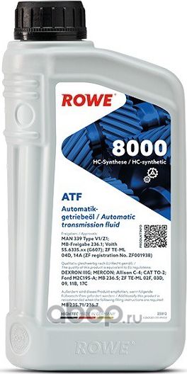 Масло трансм. синт. HIGHTEC ATF 8000, (ROWE) кан. 1л. Артикул 25012001099