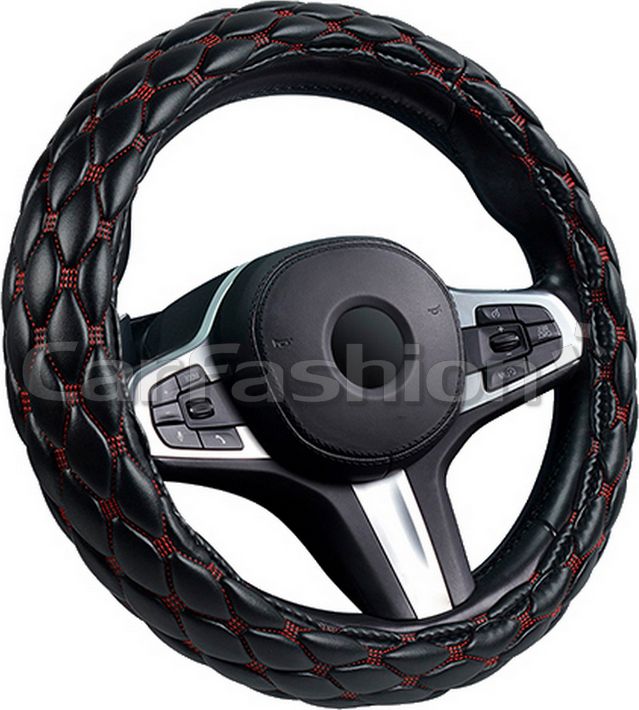 Оплётка на руль CarFashion Shuttle L (размер L, экокожа, цвет ЧЕРНЫЙ/КРАСНЫЙ). Артикул 31669