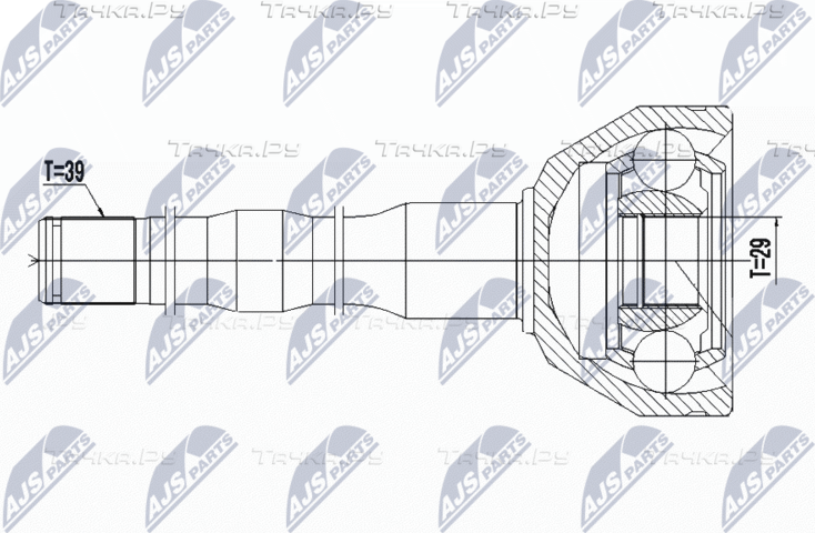 Шрус внутренний (граната) NTY передний правый для Volvo XC90 I 2002-2006. Артикул NPW-VV-074