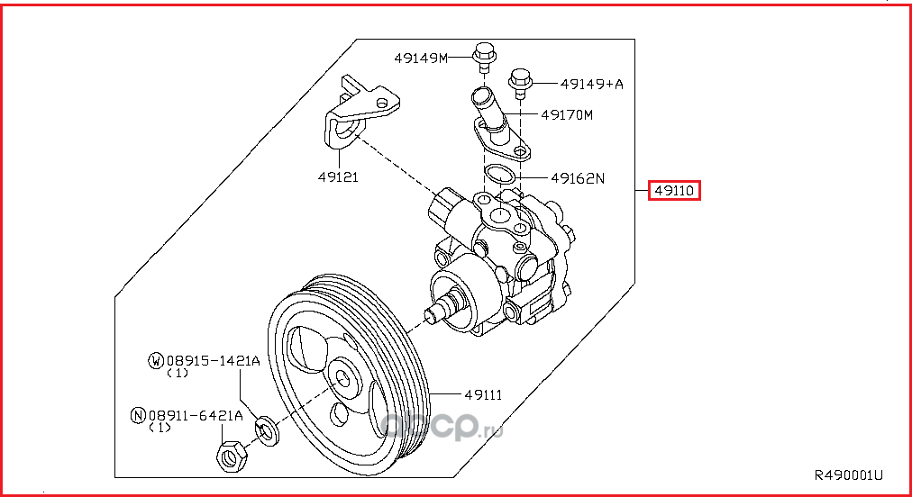 Насос ГУР Nissan. Артикул 49110ZV00A