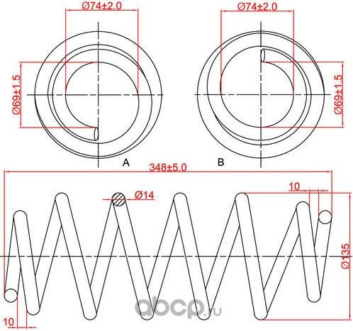 Пружина подвески передней Audi A4, A6, Skoda Superb, VW Passat B5, L348-D135-t14 (Zikmar). Артикул Z48098R