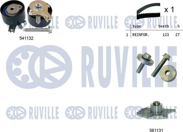 Помпа (водяной насос) с комплектом ремня ГРМ Ruville. Артикул 5500551