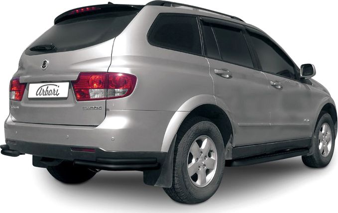 Защита Arbori заднего бампера Уголки d57+d42 двойные для SsangYong Kyron 2007-2015. Артикул AFZDASYK16B