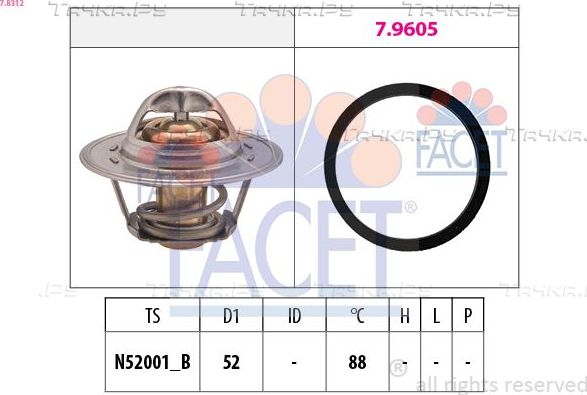 Термостат Facet Made in Italy - OE Equivalent для Rover 200 II (R8) 1989-1999. Артикул 7.8312