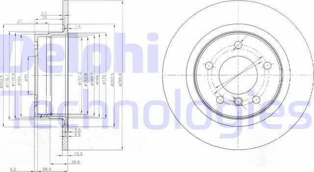 Тормозной диск Delphi задний для BMW 3 V (E90/E91/E92/E93) 2005-2013. Артикул BG3960