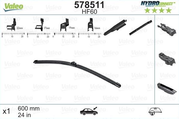 Щетка стеклоочистителя (дворник) Valeo передняя левая (водительская) для Fiat Panda III 2012-2026. Артикул 578511