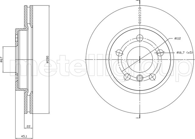 Тормозной диск Metelli передний для MINI Cabrio III (F57) 2015-2026. Артикул 23-1770C