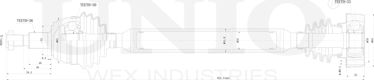 Вал приводной (Unio). Артикул CVJ-10047