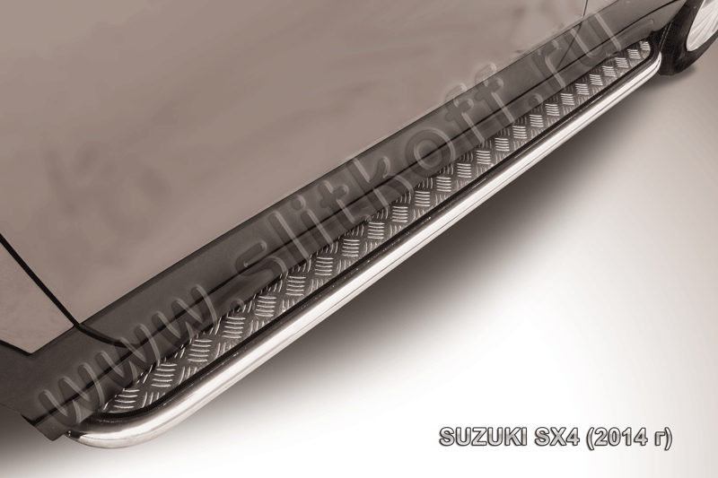 Пороги Slitkoff труба d42 с листом для Suzuki SX4 II 2014-2026. Артикул SSX4-14-006