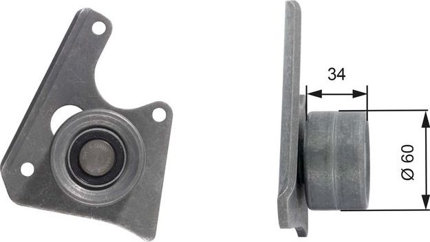 Направляющий (ведущий) ролик ремня ГРМ Gates (Металл). Артикул T42069