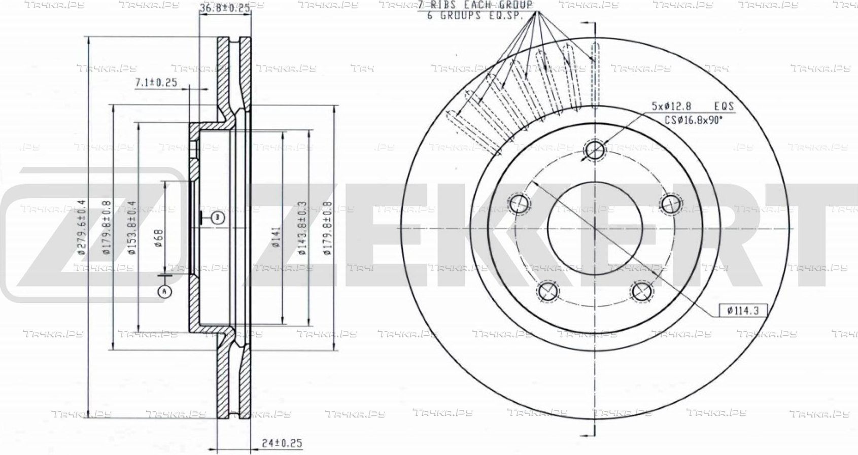 Тормозной диск Zekkert передний для Nissan Sentra VII (B17) 2014-2019. Артикул BS-5589B