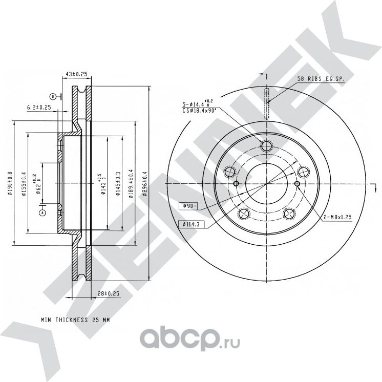 Диск тормозной передний TOYOTA CAMRY 06 -> LEXUS ES 06-18 (Zennek). Артикул DBD0112