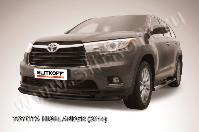 Защита Slitkoff переднего бампера d57/42 двойная ЧЕРНАЯ матовая для Toyota Highlander II 2014-2026. Артикул THI14-002B