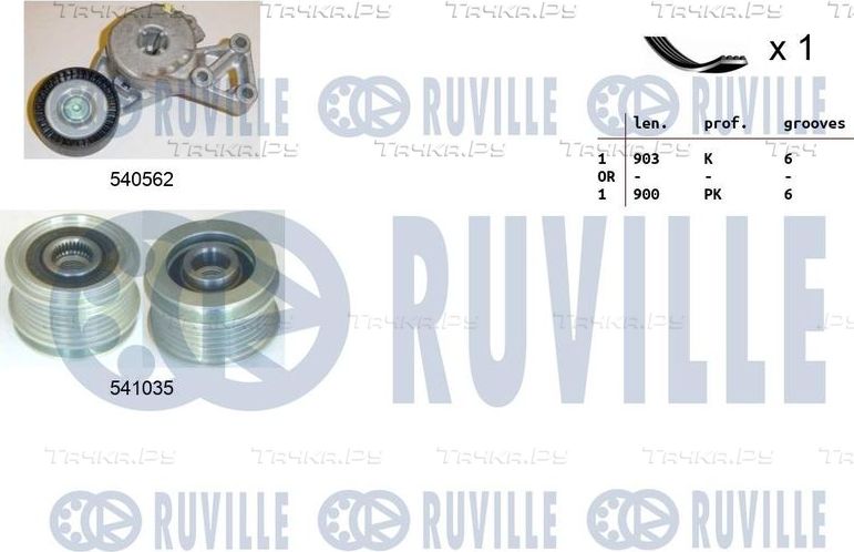 Приводной ремень поликлиновой с роликами (комплект) Ruville. Артикул 570154