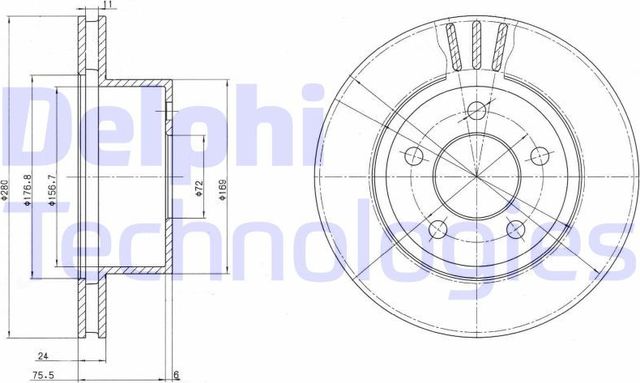 Тормозной диск Delphi передний для Jeep Wrangler I (YJ) 1990-1996. Артикул BG3533