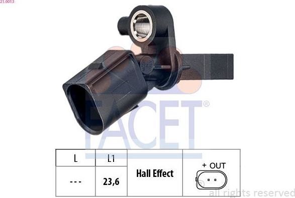Датчик ABS Facet Made in Italy - OE Equivalent задний правый для SEAT Mii 2011-2026. Артикул 21.0013