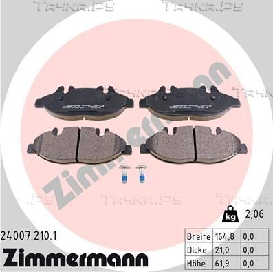 Тормозные колодки Zimmermann передние для Mercedes-Benz Viano I (W639) 2003-2014. Артикул 24007.210.1