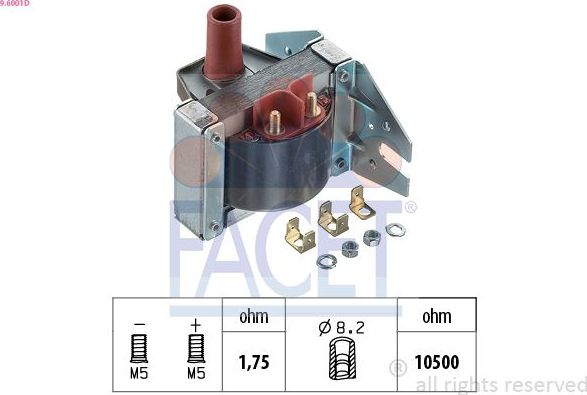 Катушка зажигания Facet Made in Italy - OE Equivalent. Артикул 9.6001D