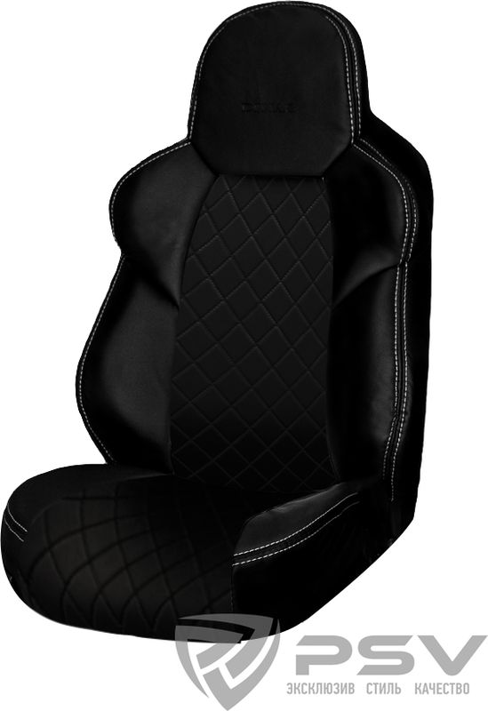 Чехлы PSV Динас DRIVE Ромбы к/з на сидения для Kia Rio IV седан 2017-2026, цвет Черный/Паприка. Артикул 134374