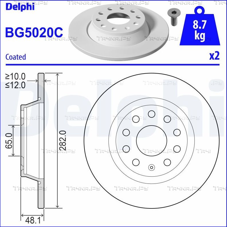 Тормозной диск Delphi задний для Volkswagen Passat CC I 2008-2012. Артикул BG5020C