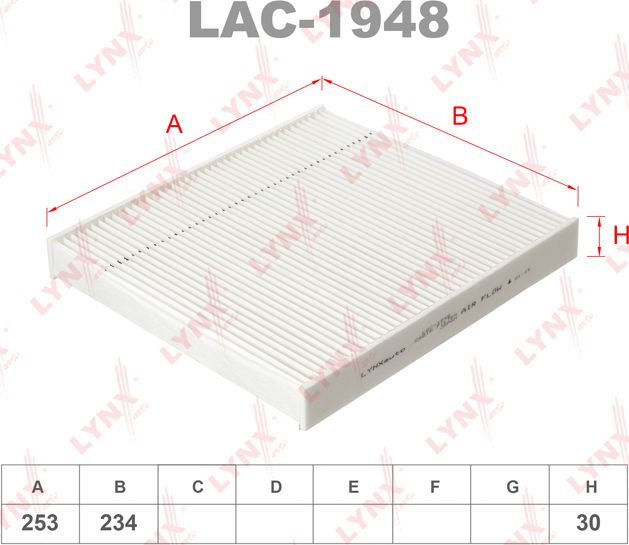 Салонный фильтр LYNXauto для Audi Q2 I 2016-2026. Артикул LAC-1948