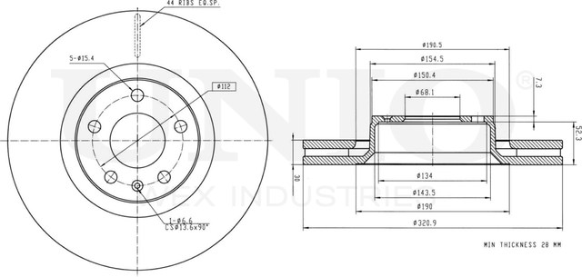 Диск тормозной (Unio). Артикул BRD-20400