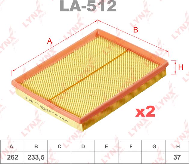 Воздушный фильтр LYNXauto. Артикул LA-512