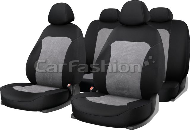 Чехлы универсальные CarFashion Trend Plus на сидения авто, цвет Светло-серый/Черный/Светло-серый. Артикул 10116