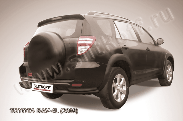 Защита Slitkoff задняя d57/42 уголки двойные ЧЕРНАЯ матовая для Toyota RAV4 III LWB 2009-2010. Артикул TR409L-019B