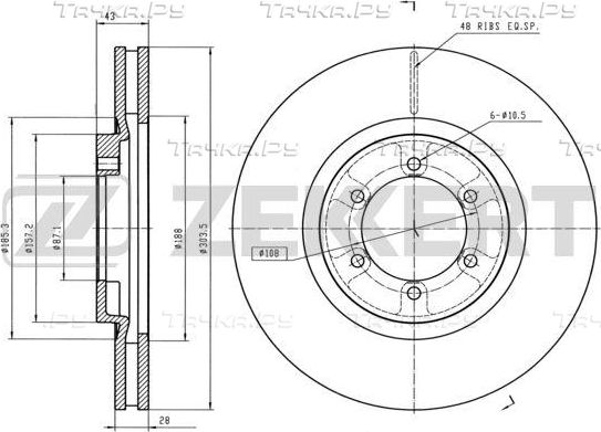 Тормозной диск Zekkert передний для Hyundai Terracan I 2001-2006. Артикул BS-5732