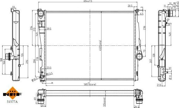Радиатор охлаждения двигателя NRF (алюминий) для BMW 3 IV (E46) 1997-2007. Артикул 51577A
