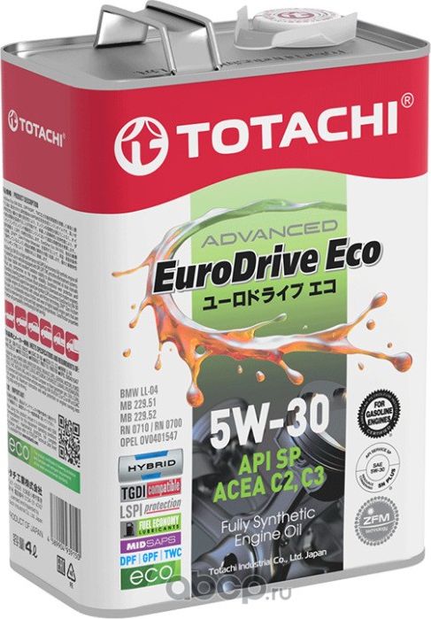 Моторное масло TOTACHI EURODRIVE ECO Fully Synthetic 5W30 SP C2/C GF-6A 4л E6604. Артикул E6604