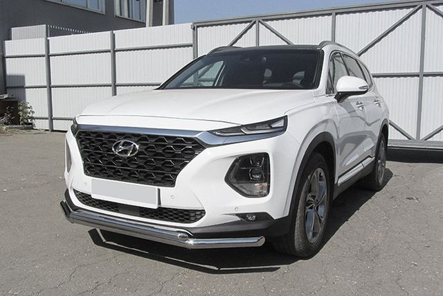 Защита Slitkoff переднего бампера d57+d42 двойная для Hyundai Santa Fe IV 2018-2026. Артикул HSFT18-002