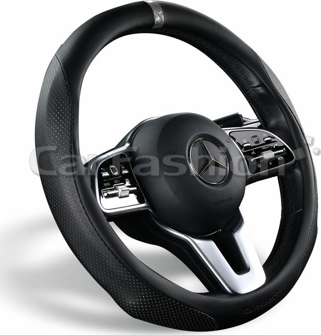 Оплётка на руль CarFashion Torrent (размер M, натуральная кожа, цвет ЧЕРНЫЙ/ЧЕРНЫЙ/СЕРЫЙ). Артикул 31624