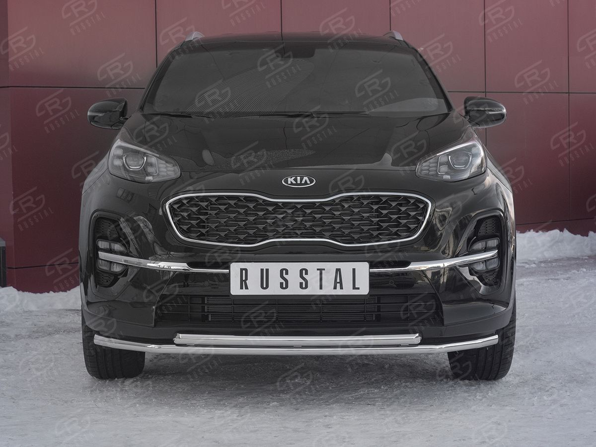 Защита RusStal переднего бампера d42 секция d42 дуга для Kia Sportage IV рестайлинг 2018-2026. Артикул KSZ-003181