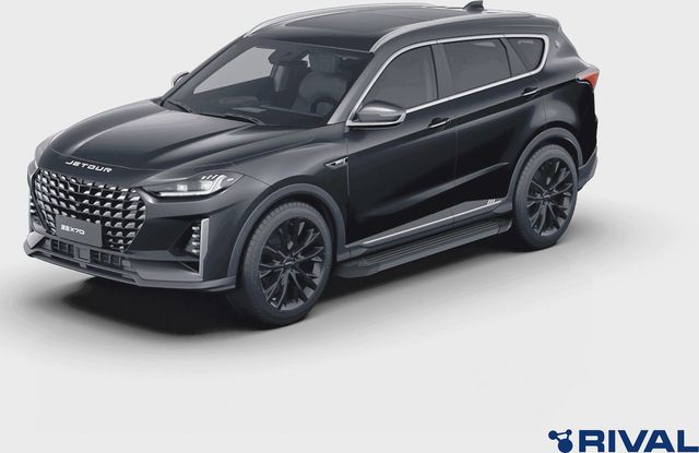 Пороги алюминиевые Rival Black для Jetour X70 Plus 2023-2025. Артикул F180ALB.0910.1