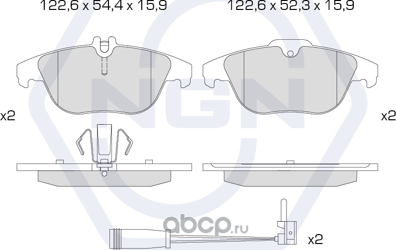 Колодки тормозные керамические, задние (NGN). Артикул 3501295