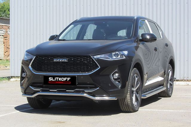 Защита Slitkoff переднего бампера d42 Волна для Haval F7 2019-2026. Артикул HavF7004