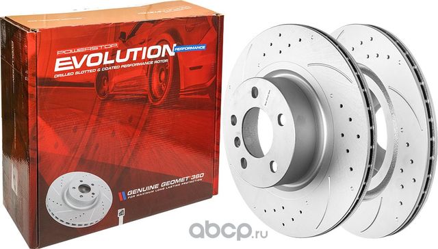Задний тормозной диск Evolution с перфорацией и насечками, в покрытии GEOMET Pow (Powerstop). Артикул EBR1240