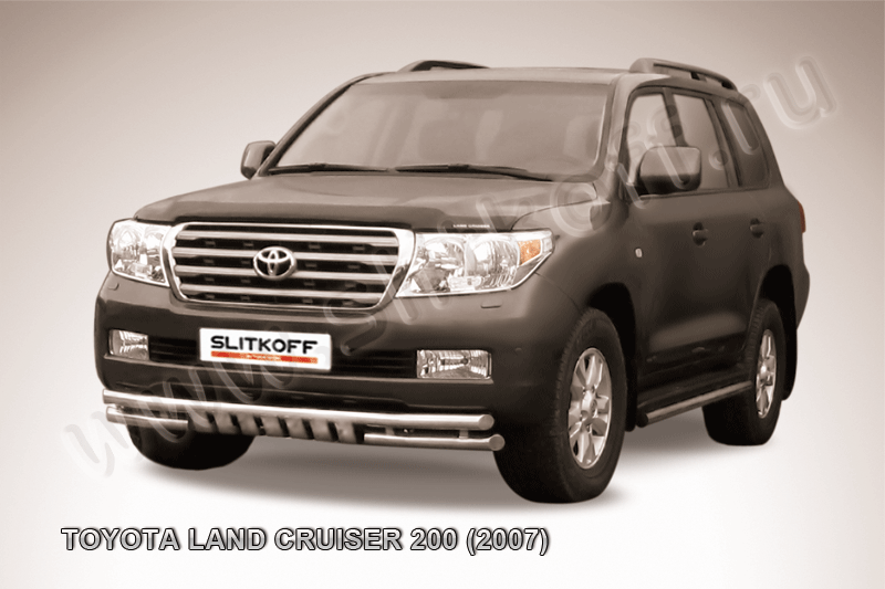 Защита Slitkoff переднего бампера d57/57 двойная с защитой картера для Toyota Land Cruiser 200 2007-2012. Артикул TLC2-014