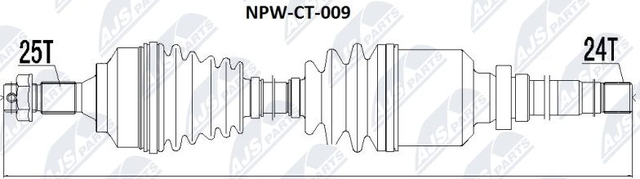Полуось (привод в сборе, приводной вал) NTY правая для Peugeot 307 I 2000-2009. Артикул NPW-CT-009