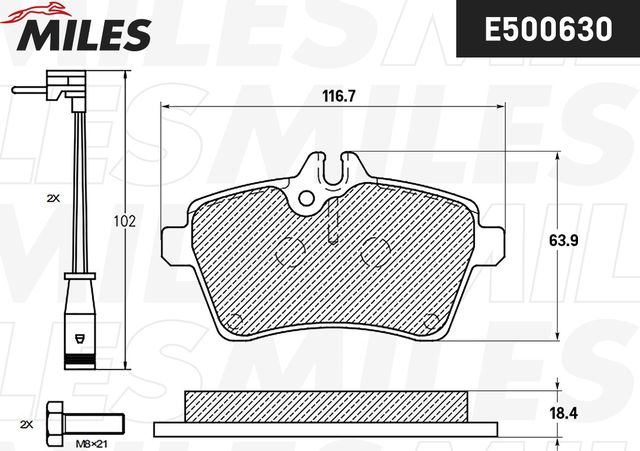 Тормозные колодки Miles (Керамика). Артикул E500630