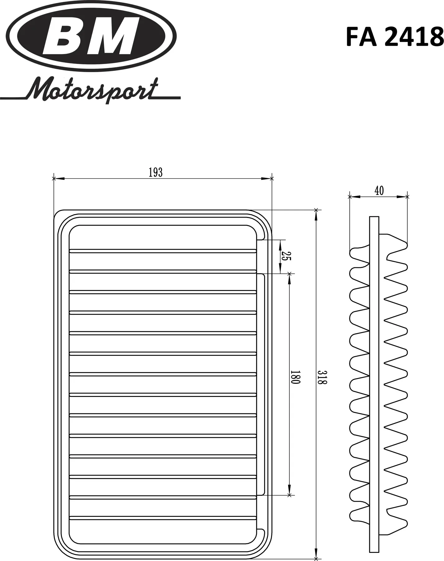 Фильтр воздушный (BM). Артикул FA2418