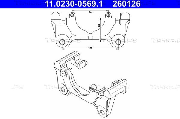 Скоба тормозного суппорта ATE передняя для Audi A4 III (B7) 2002-2009. Артикул 11.0230-0569.1
