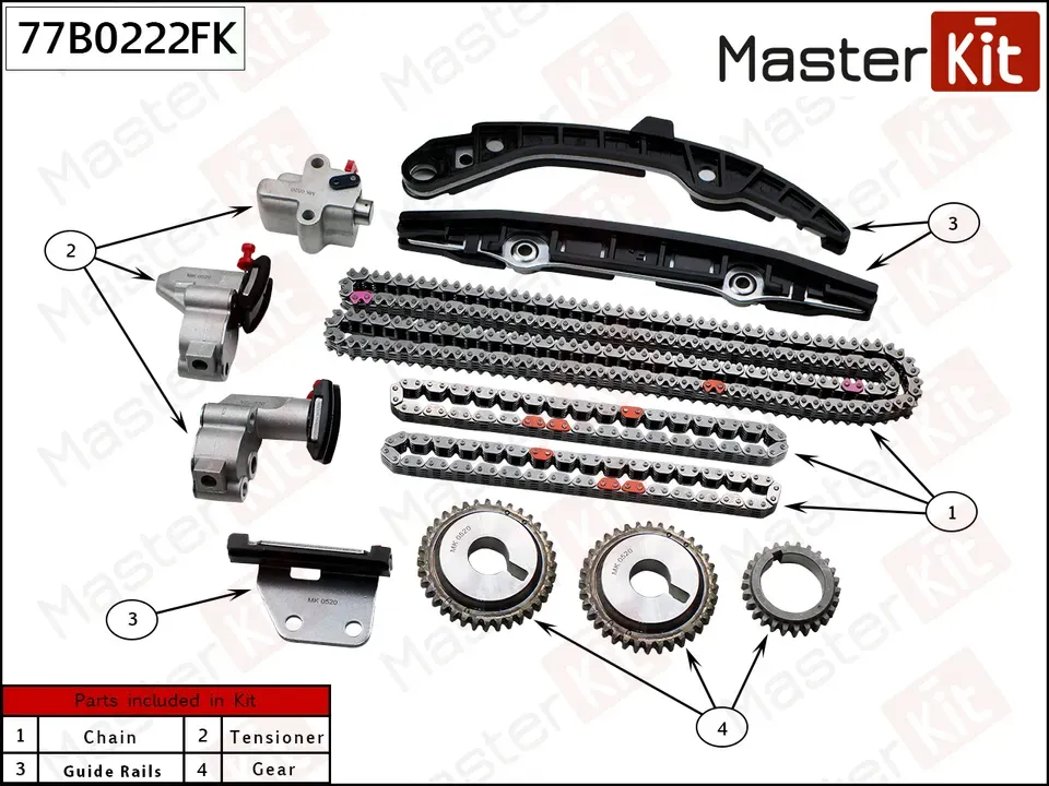 Комплект цепи ГРМ NISSAN VQ37VHR (Master KIT). Артикул 77B0222FK