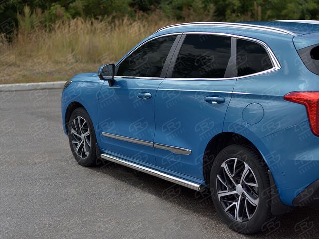 Защита порогов алюминиевые RusStal труба d63 (вариант 3) для Haval Jolion 1.5 2WD 2021-2026. Артикул HJOLT-0039903