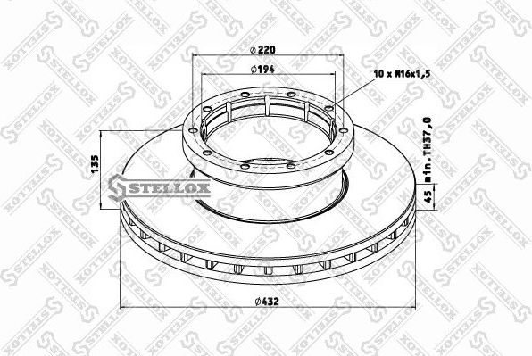 Тормозной диск Stellox передний для Mercedes-Benz Integro 2006-2026. Артикул 85-00753-SX