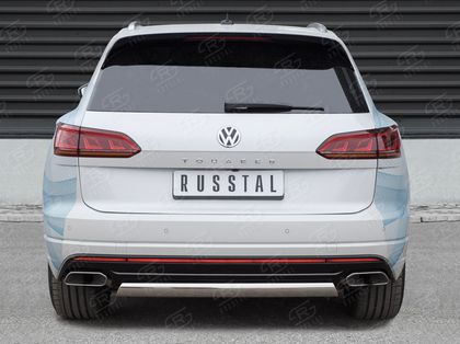 Защита РусCталь заднего бампера d75х42 дуга для Volkswagen Touareg III 2018-2024. Артикул VWTZ-003067