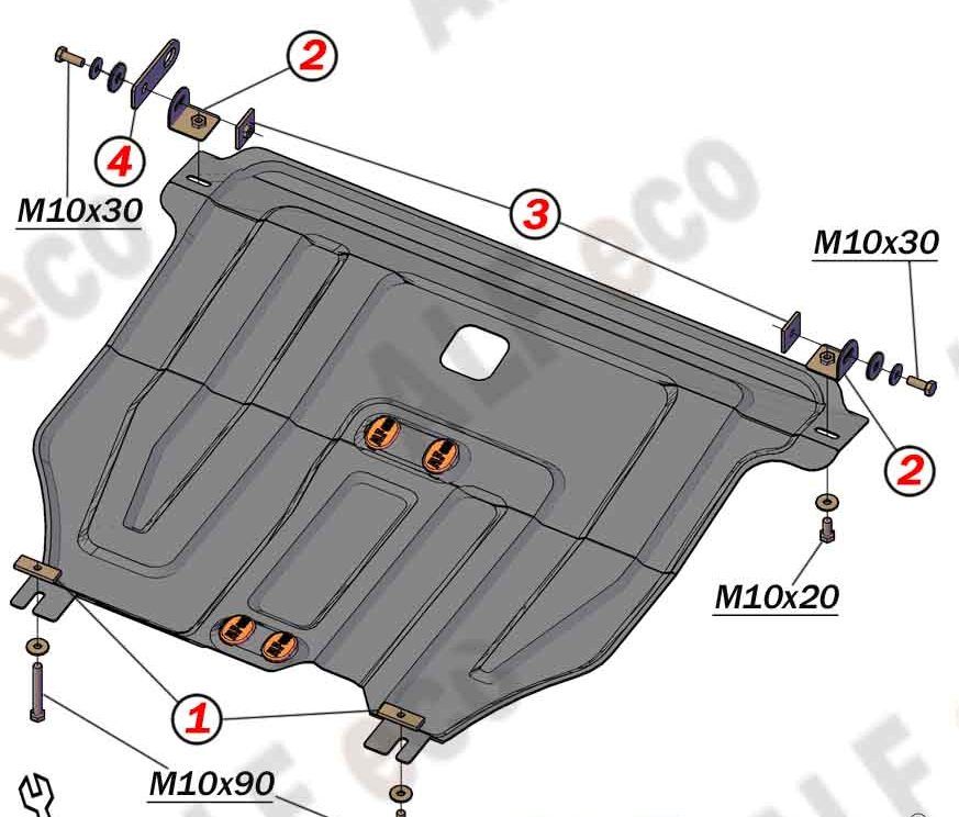 Защита алюминиевая Alfeco для картера и КПП Nissan Almera N16 2000-2006. Артикул ALF.15.01 AL4