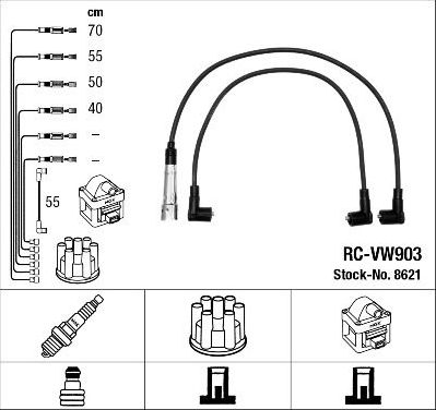 Высоковольтные провода (провода зажигания) (комплект) NGK для Volkswagen Caddy II 1995-2004. Артикул 8621